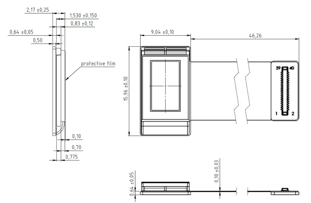 HED 2220 LCOS Microdisplay Dimensional Drawing