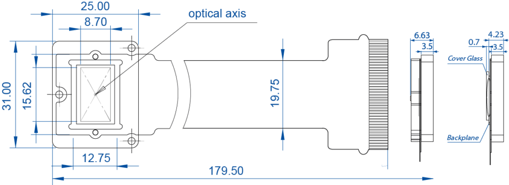 HED 6001 LCOS Microdisplay Dimensional Drawing